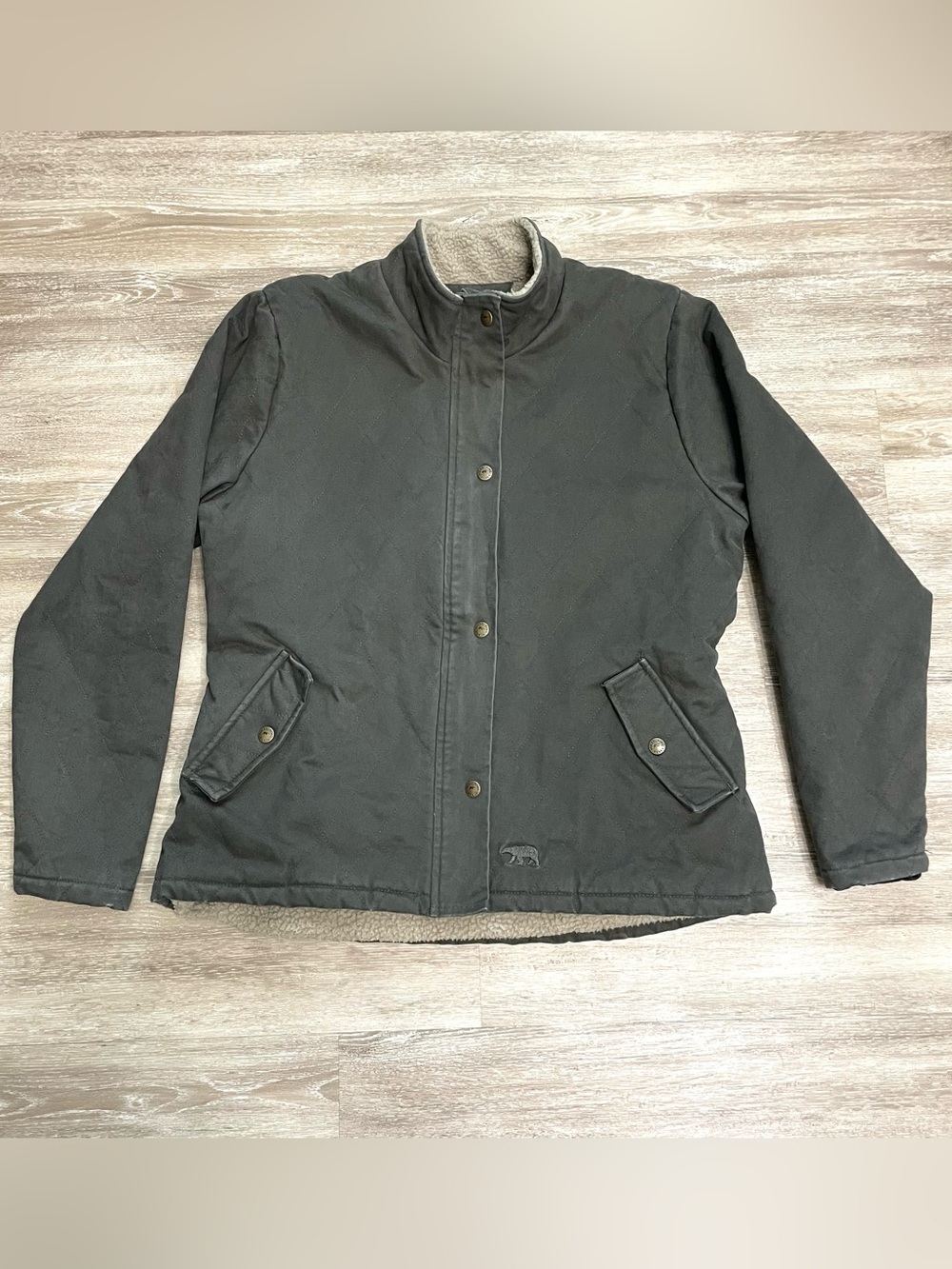 Polar King By Key Barn Coat Sherpa Lined Olive Full Zip Quilted Jacket Chore XL